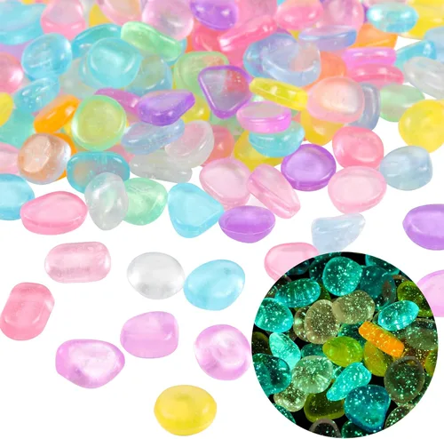 Miniatura 13 de OSOPOLA 150 PCS Piedras Luminosas - Rocas Luminosas Azules Decoraciones DIY Guijarros Decorativos para Acuario Pecera Acera Jardín Camino Patio