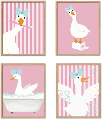 Miniatura 14 de YZSLA Impresiones divertidas de arte de pared de baño 8x10 Pulgadas sin marco, impresiones de póster de pato retro colorido, decoraciones divertidas