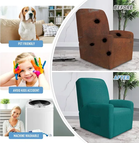 Miniatura 4 de JIVINER Fundas súper elásticas para sillas reclinables, de elastano, suave, con bolsillos, protector de muebles reclinables