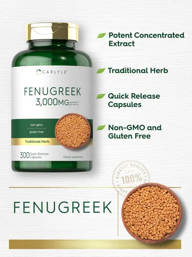 Miniatura 4 de Carlyle Cápsulas de fenogreco 300 unidades Extracto sin OMG y sin gluten Semillas de fenogreco