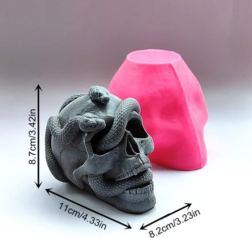 Miniatura 2 de Molde de jabón de vela de silicona con calavera de serpiente, moldes de caramelo de chocolate, moldes de arcilla de resina de yeso