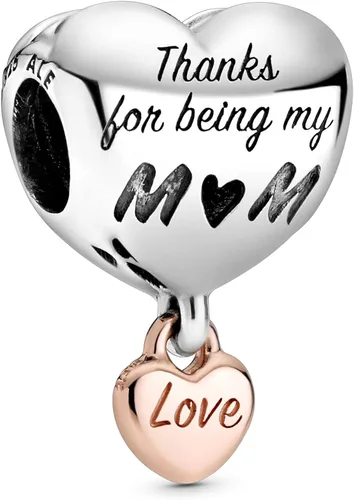 PANDORA Jewelry Love You Mom - Dije de corazón para mujer, collar o pulsera para mujer, regalo para mamá, plata de ley y chapado en oro rosa de 14