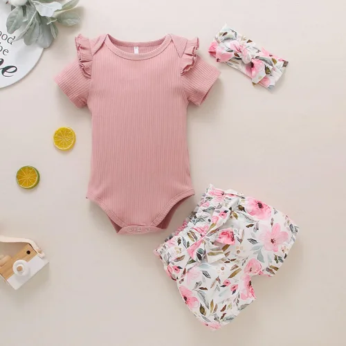 Miniatura 2 de Ropa de bebé recién nacido ropa de verano para bebé teñido anudado sin mangas mameluco diadema 2 piezas