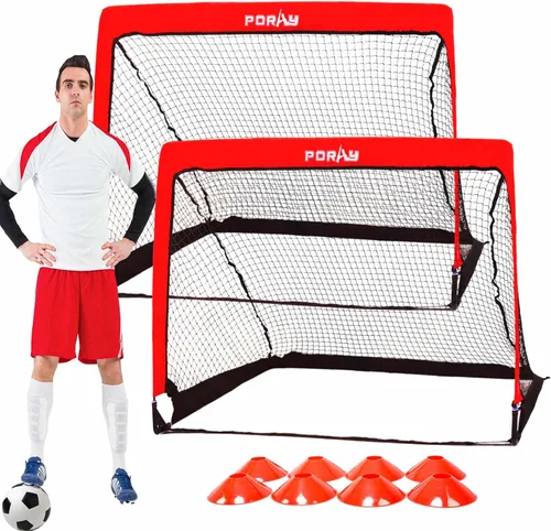 Miniatura 10 de Portería de fútbol portátil de Poray con red emergente para niños y adultos con tela Oxford de 210D y estacas extra, regalo de cumpleaños
