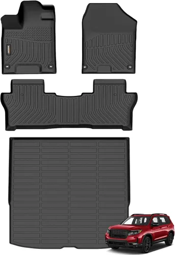 Miniatura 64 de Alfombrillas para todo tipo de clima y forro de carga para Volkswagen Atlas 2018-2025 (asiento de cubo de 6 pasajeros), juego completo de 3 filas