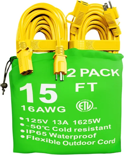 Miniatura 66 de HUANCHAIN Cable de extensión para interiores y exteriores, 50 pies, impermeable, calibre 16/3, flexible, resistente, cable de extensión para Amarillo