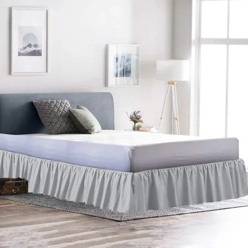 Miniatura 15 de 100% algodón 600 hilos 1 pieza falda de cama con volantes de polvo de 12 pulgadas con plataforma, estilo recogido (tamaño Queen, rosa)