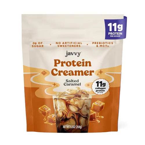 Javvy Crema proteica para café, crema sin azúcar con 0.43 onzas de colágeno, aceite MCT, crema de café keto en polvo para el cabello, la piel y las