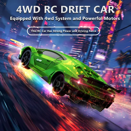 Miniatura 3 de Auto de Control Remoto RC Auto de Deriva 2.4GHz 1:24 4WD 15KM/H Auto de Carreras Deportivas de Alta Velocidad con Luces LED Neumáticos de Deriva