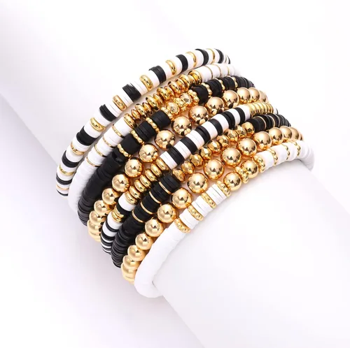 Miniatura 51 de Surfer Heishi - Pulseras apilables para mujer, apilables, de vinilo arcoíris, disco de arcilla, pulseras elásticas para la amistad, joyería bohemia
