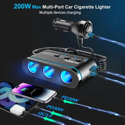Miniatura 3 de Divisor de Encendedor de Cigarrillos, Adaptador de Encendedor de Cigarrillos para Autos de 3 Enchufes, Cargador USB Multipuerto de Servicio Pesado