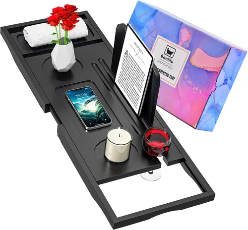 Miniatura 12 de Bandeja de bañera de alta calidad – Bandejas de baño de madera de bambú expandibles para bañera – Bandeja de mesa de bañera para bañera/bañera