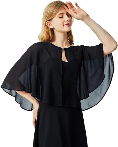 Miniatura 4 de Ciormis Chiffon Capelets Cape Soft Shrug Shawl Wrap for Women Wedding Evening Dress Cover Up