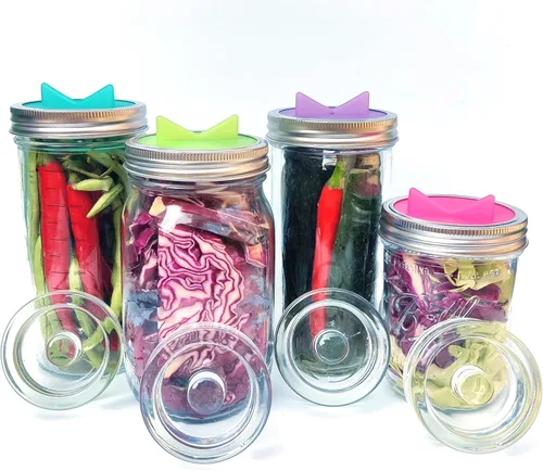Miniatura 3 de Juego de fermentación de tarros de vidrio para frascos de boca ancha, fermentación de chucrut de verduras con fácil agarre (tarros no incluidos)