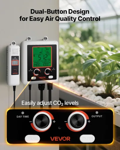 Miniatura 6 de VEVOR Detector de dióxido de carbono, monitor de CO2 de doble salida, función de detección de día y noche, detector de CO2 de refugio constante