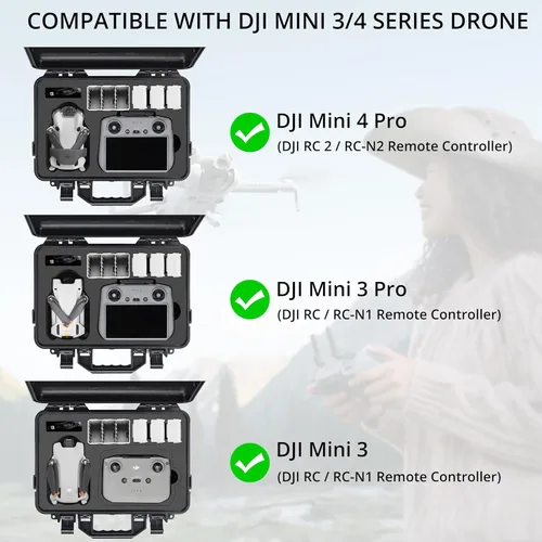 Miniatura 3 de Estuche rígido profesional Mini 4 Pro, bolsa de transporte de viaje impermeable para DJI Mini 4/3 Pro, con control remoto RC-N2/RC 2 y accesorios