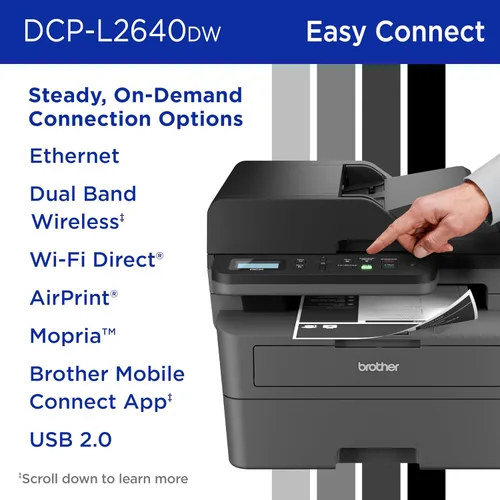 Miniatura 6 de Brother DCP-L2640DW Impresora láser monocromática compacta inalámbrica multifunción con copia y escaneo, dúplex, móvil, blanco y negro Incluye