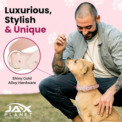 Miniatura 5 de Collar de cuero suave de microfibra para perros, ajustable, a la moda, color rosa melocotón, collar de cuero MF sin crueldad para cachorros