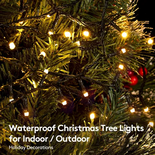 Miniatura 5 de BlcTec Luces de Navidad blancas cálidas, 300 luces LED de 108 pies para árbol de Navidad con 8 modos, impermeables, con certificación UL