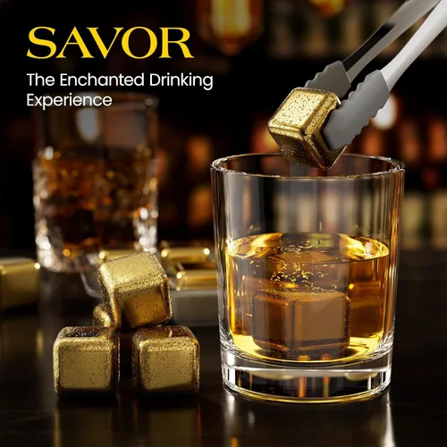 Miniatura 6 de Kollea piedras para whisky, juego de 8 piedras de acero inoxidable dorado para enfriar whisky, cubos de hielo reutilizables para bebidas, accesorios