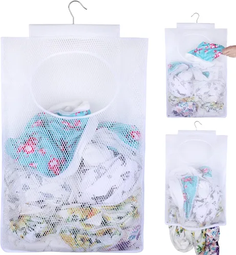 Miniatura 8 de Cesta de lavandería de malla transpirable, ganchos plegables para colgar en la ducha, bolsa de almacenamiento portátil de secado rápido, para Negro