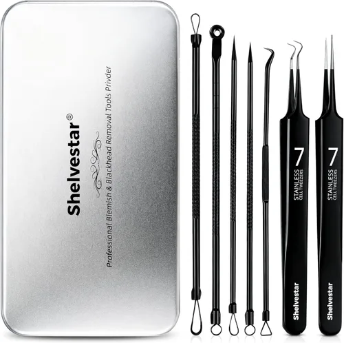Miniatura 8 de Kit de herramientas para reventar espinillas, 7 piezas profesionales de acero inoxidable para eliminar espinillas Extractoras de comedones