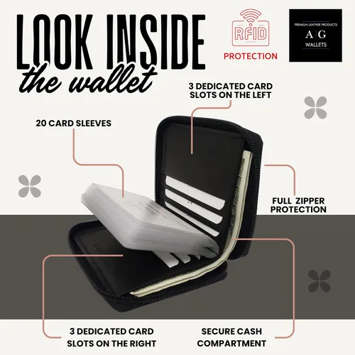 Miniatura 2 de ag wallets Cartera de cuero con cremallera para hombre con inserciones (negro)