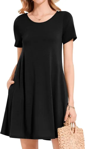 Miniatura 2 de Vestidos de verano para mujer, informales, holgados, estilo camiseta, florales, de manga corta, con vuelo y bolsillos, para la playa