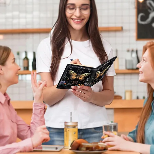 Miniatura 6 de Libros de mesero para camarera, cartera de cuero sintético con bolsillo con cremallera para mesero, organizador de libros para meseros, delantal
