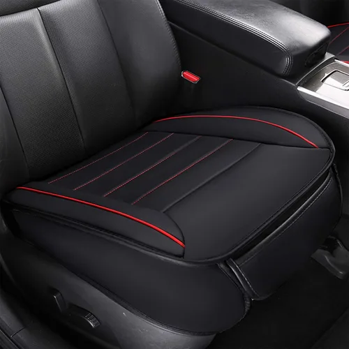 Funda de asiento delantero para automóvil, cojín de ajuste universal, transpirable, antideslizante, para auto, camión, oficina, piel sintética Negro