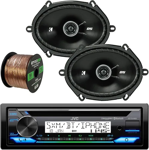 JVC KD-T91MBS - Radio estéreo para yate y barco marino, receptor USB AUX reproductor de CD, combo con 2 altavoces de audio coaxiales de 2 vías para