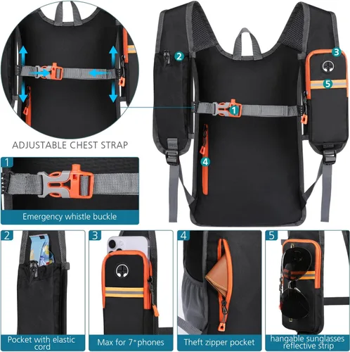 Miniatura 2 de Esup Mochila de senderismo pequeña de 15 L plegable y ligera mochila de viaje para mujeres y hombres (negro)