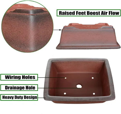 Miniatura 3 de MUZHI Maceta decorativa de cerámica para bonsái de 8.5 pulgadas con bandeja, maceta rectangular transpirable sin esmaltar de arcilla de terracota