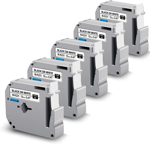 M-K231s - Cinta de etiquetas de repuesto de 0.47 pulgadas para cinta Brother M de 0.47 pulgadas, color blanco, M-K231s MK231 compatible con