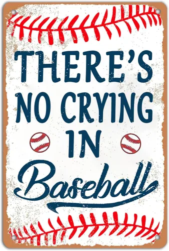 Letrero de estaño de béisbol vintage, decoración de pared de béisbol, deportes, letreros de metal con texto en inglés "There is no crying in