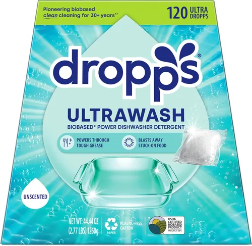 Miniatura 14 de Dropps UltraWash Plus Cápsulas de detergente para lavavajillas, limón cítrico (64 unidades) - Triple potencia de acción Ayuda de enjuague