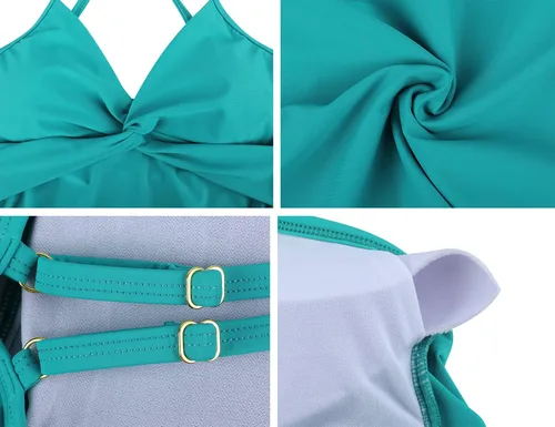 Miniatura 4 de Firpearl Parte superior tankini para mujer, parte superior de traje de baño fruncido con control de abdomen