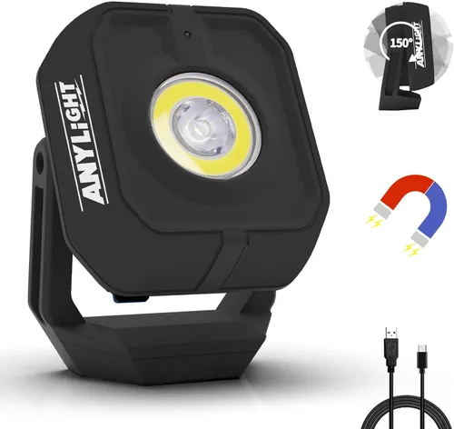 Luz de trabajo LED con 4 modos, luz magnética COB portátil de 1200LM, foco recargable de 3350mAh y reflector, rotación de 150°, impermeable IP65