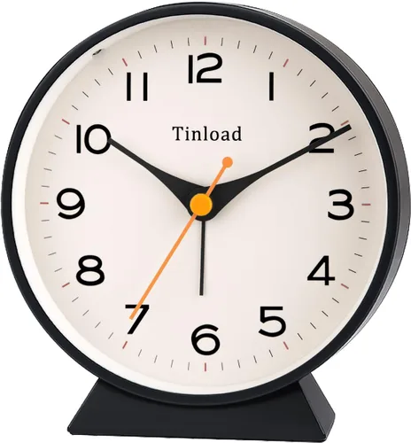 Miniatura 13 de Tinload Reloj despertador analógico retro antiguo de 4.5 pulgadas, pequeño reloj silencioso de mesita de noche con luz manual, funciona