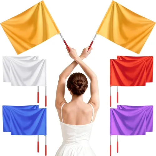 Paquete de 10 banderas de adoración para iglesia de baile, 22 x 28 pulgadas, banderas de baile de alabanza con varilla retráctil, 5 colores