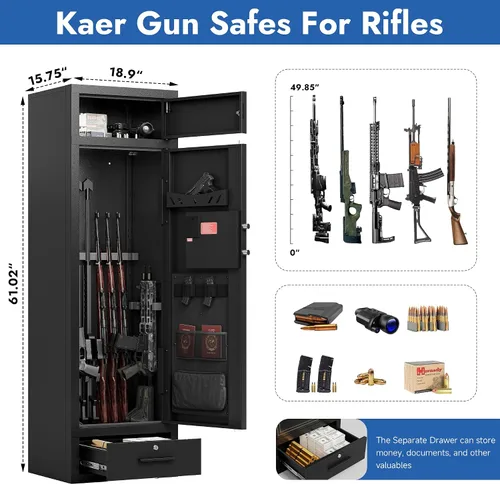 Miniatura 3 de KAER 10-15 Cajas Fuertes para Armas Domésticas de Rifle y Pistolas, Grandes Gabinetes de Armas para Rifles y Escopetas, Caja Fuerte para Rifles