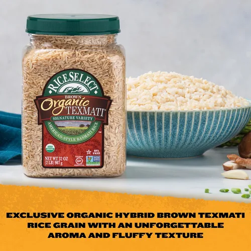 Miniatura 3 de RiceSelect Arroz integral Texmati orgánico, grano largo, grano entero, sin gluten, sin OMG, 32 onzas (paquete de 1 frasco)