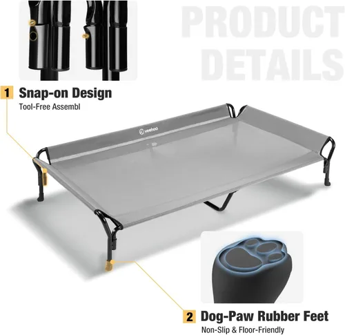 Miniatura 4 de Veehoo Cama elevada refrescante para perros, cuna elevada XL para mascotas con barandilla y reposacabezas inclinado, malla Teslin transpirable Gris