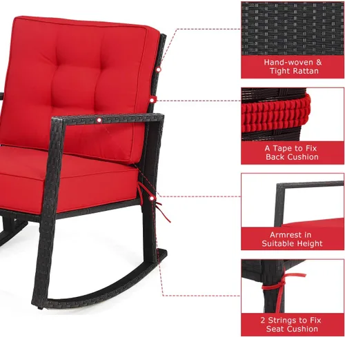 Miniatura 4 de Tangkula Mecedora de Mimbre, Silla Mecedora Deslizante de Ratán para Exteriores con Marco de Acero Resistente, Asiento de Muebles de Mimbre