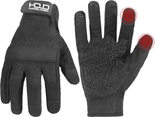 Miniatura 30 de HANDLANDY Guantes de trabajo para hombre y mujer, guantes de trabajo de mecánicos de uso general con pantalla táctil, guantes de trabajo flexibles