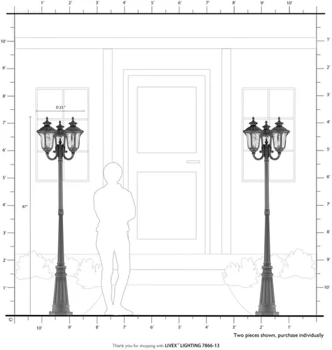 Miniatura 3 de Livex Lighting 7866-14 Oxford 3 Light Outdoor 3 Head Post, negro