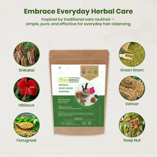 Miniatura 6 de Foodherbs Polvo de Lavado Capilar Herbal Mezcla de Shikakai, Flor de Hibisco, Fenogreco, Garbanzo Verde, Vetiver, Nuez de Jabón 200 g / 0.44 lbs