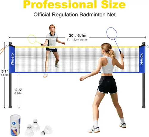 Miniatura 2 de Juego de bádminton, sistema portátil antiempañamiento para exteriores, red duradera oficial de 20 x 5 pies, fácil de instalar, con 4 raquetas, 3