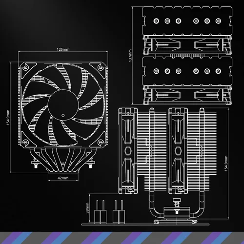 Miniatura 11 de Disipador Master Hyper 620S de Torre Dual para CPU, sincronización ARGB, ventilador PWM de 4.92 pulgadas, 6 tubos disipadores de calor de contacto