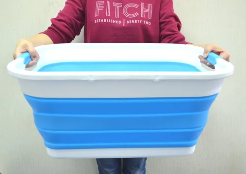 Miniatura 7 de SAMMART Cesta de lavandería de plástico plegable de 41L (10.8 galones) - Contenedor/Organizador de almacenamiento plegable emergente - Tina de Azul